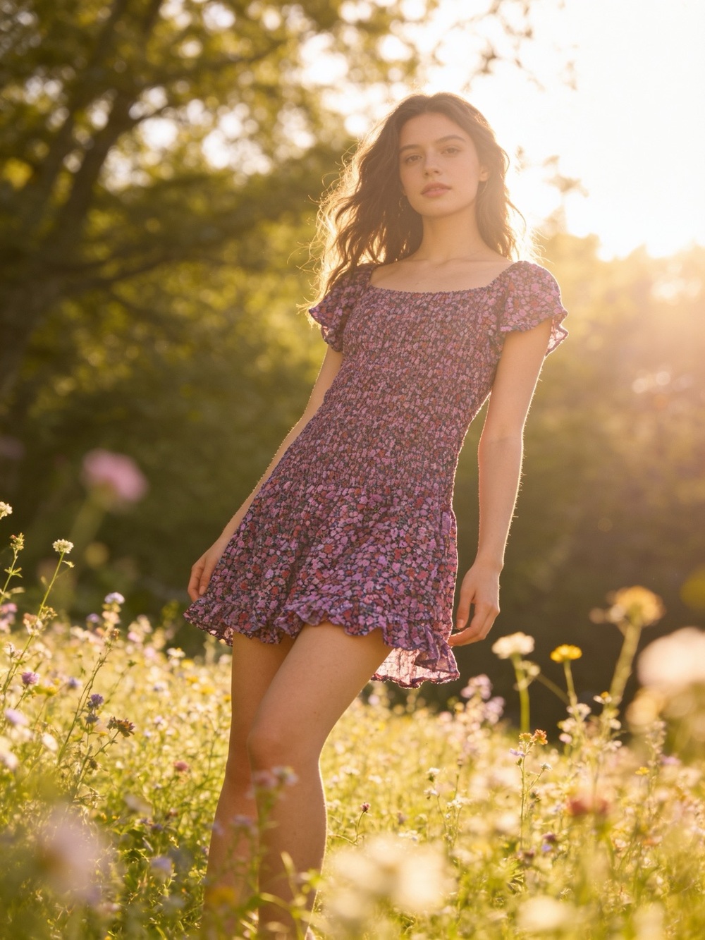 Lulu's Purple Floral Smocked Mini Dress